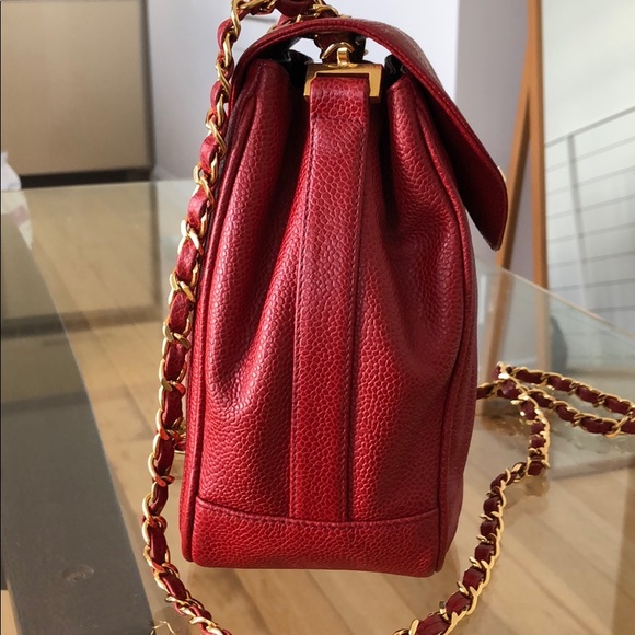 SOLD RARE Vintage Red Caviar Messenger Bag Gold HW - Picture 3 of 16